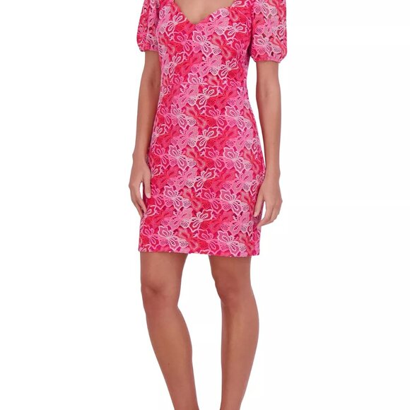 Siena Women's Floral-Lace Short-Sleeve Sweetheart-Neck Dress - Pink Multi-2, NWT - Picture 2 of 3